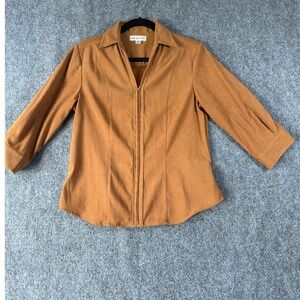 Coldwater Creek Faux Suede Bronze Collared Zip Up Jacket, Petite Small,‎ PS